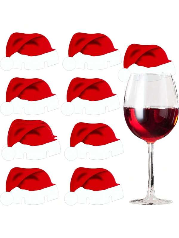 10/20/30 pezzi Contrassegni per bicchieri di vino natalizi, etichette a forma di cappello di Babbo Natale per identificare i bicchieri durante le feste, decorazioni per bar e feste natalizie, colore rosso