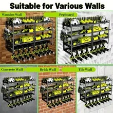 Rack de herramientas de pared flotante de alta resistencia, organizador de almacenamiento de herramientas eléctricas de metal, soporte para taladro manual - Negro - Ver 8