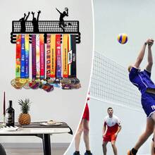 1 pieza Estante metálico para exhibir medallas, organizador de pared para premios deportivos, vitrina resistente a la intemperie para medallas de oro/plata/bronce de voleibol, regalo perfecto para fanáticos y campeones deportivos, apto para exhibición en interiores y exteriores - Negro - Ver 2