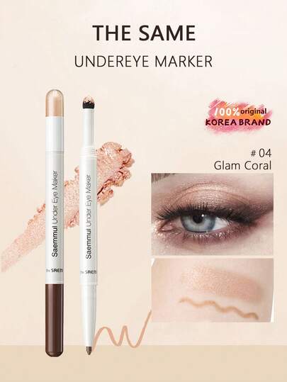 the SAEM 04 Charming Coral Eye Base Pencil, Dual-Ended Eyeshadow Stick - Waterproof, Sweat-Resistant, Long-Lasting Eye Makeup, Built-In Highlighter To Brighten Under Eyes/Crow's Feet, 0.7g/0.03oz