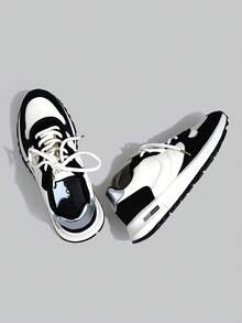 DareSee 2025复古德式运动鞋，厚底厚底运动鞋，春秋季女鞋圣诞礼物 - 黑與白 - 查看 6