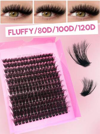 80D/100D/120D 蓬松睫毛簇 浓密仿貂睫毛簇 12 排 240/216/192 簇 自然浓密簇状睫毛延长 10-20MM 蓬松睫毛延长 CC 卷曲单根睫毛 簇状睫毛 DIY 在家初学者