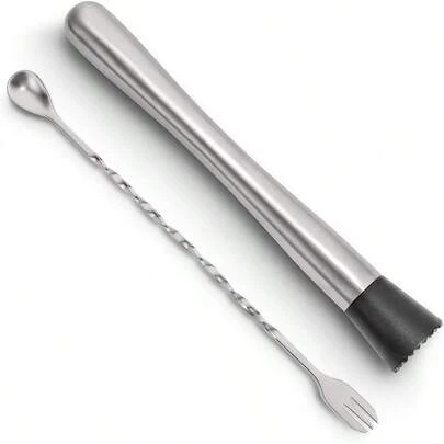 10 Inch Stainless Steel Cocktail Muddle And Mixing Spoon, Home Bar Tool Set - Make Delicious Drinks