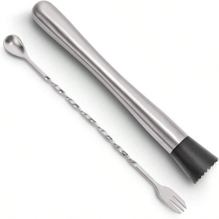 10 Inch Stainless Steel Cocktail Muddle And Mixing Spoon, Home Bar Tool Set - Make Delicious Drinks - Silver - View 1