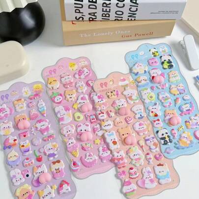 3D Cute Soft Squishy Butt Stickers, Adorable Bear, Rabbit, Animal Decor For Phone Case, Planner, Notebook