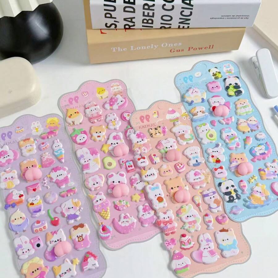 3D Cute Soft Squishy Butt Stickers, Adorable Bear, Rabbit, Animal Decor For Phone Case, Planner, Notebook