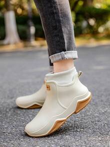 男女通用短靴，防水雪地靴，带抓绒内衬，保暖休闲，适合厨房、工作、户外活动、钓鱼、通勤、洗车等场合，防水橡胶鞋 - 杏色(選大兩號) - 查看 5