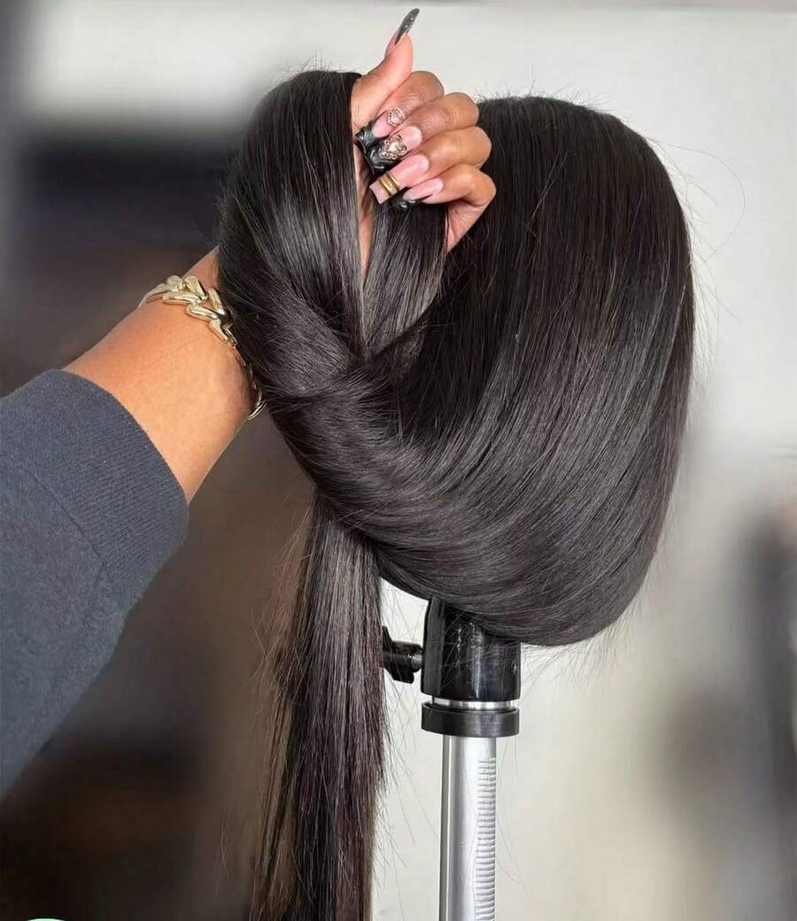 200 Density 40 Inch13x4 13x6 HD Lace Front Wigs Glueless Human Hair Pre Plucked With Baby Hair 200 Density Transparent Bone Straight Lace Frontal Wigs For Women Natural Black Color - 自然色&黑色系 - 查看 1