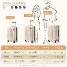 Cabin Luggage Carry On Suitcase 19 24 28 Inch ABS Hardshell TSA Lock 360 Spinner Wheels Lightweight 3 Piece Set Hand Check In Travel Unisex Sizes - Beige - View 8