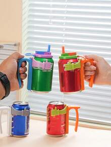 Soda Can Lid And Can Holder Combination Set - Anti-Spill Lid For Cans With Straw, Reusable Can Holder To Prevent Leakage, Keep Drinks Fresh And Secure Cans, Durable Anti-Spill Lids Compatible With Most Standard Soda Cans, Multi-Purpose Can Holder Suitable For Home, Office, Picnics, Road Trips And Outdoor Parties, Convenient Can Lid With Straw For Easy Drinking, Can Be Used With Cola, Beer, Sparkling Water And Other Canned Drinks - Multicolor - View 4