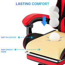 GartistGo Height Adjustable Gaming Chair With Footrest And Lumbar Cushion - Black and Red - View 7