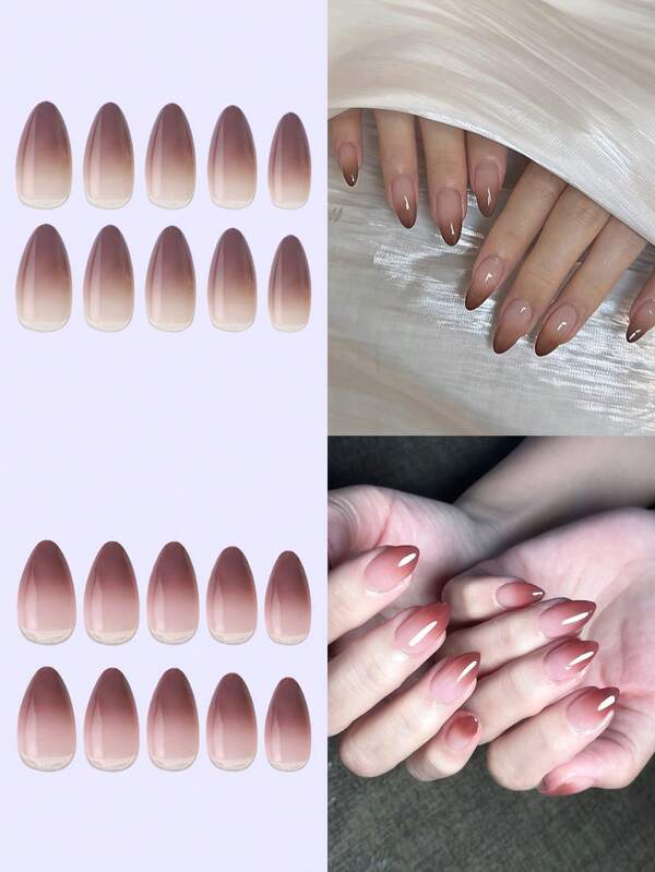 52 قطعة مجموعة أطراف أظافر اللوز، طويلة وقصيرة، مزيج ألوان بني مائل للأومبير مناسب للخريف/الشتاء، المناسبات، الهدايا، عيد الحب، عيد الميلاد، الاستخدام اليومي، تشمل 2 قطعة جيلي جل و 1 قطعة ملف أظافر