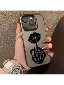 Kompatibel mit iPhone 17 Pro Max 16 Plus 15 14 13 12 11 Air E Totenkopf Hand Lippen Tattoo Langlebige Stoßfeste Kratzfeste PC Schutzhülle - Schwarz - Übersicht 2
