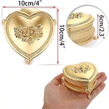 Hipiwe Vintage Metal Jewelry Box With Antique Flower Carved Small Heart Shape Trinket Organizer Box Earrings Rings Necklace Bracelet Storage Holder Keepsake Gift Box For Girl And Women - Gold - View 5