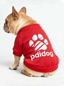 1pc Minimalist Cute Paw Print & Slogan Pattern Polyester Hoodie Sweatshirt, Flea Resistant, Shed Reducing, Warm & Breathable For Small Pets Indoor & Outdoor