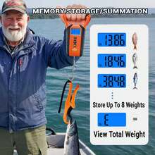 Báscula de pesca flotante impermeable con agarre de labios, básculas de pesaje de peces con pantalla LCD retroiluminada de 110 libras/50 kg, almacenamiento de memoria y resumen, una bolsa de transporte incluye regalos de pesca para hombres - 1 - Ver 4