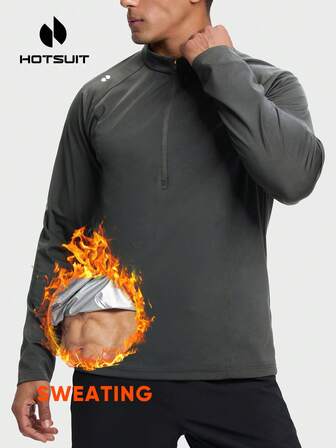 HOTSUIT 男士冬季长袖桑拿衬衫压缩运动衬衫，带半拉链，非常适合跑步训练、圣诞节