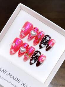 10 piezas de uñas usables hechas a mano, forma de uña cuadrada, estilo de chica sexy pintada a mano en rosa, diseño simple de alta calidad y temperamento, uñas postizas de cobertura completa, uñas de presión