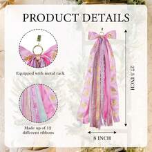 Lazo de Navidad rosa de 27.5 pulgadas, decoración de puerta – 12 cintas deúltiples texturas con clip de metal dorado para puerta delantera, pared para interiores y exteriores - Rosa Navidad - Ver 6