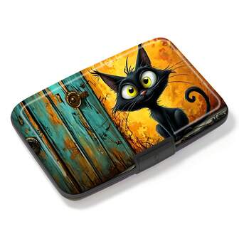 Abstract Black Cat Credit Card Holder Small RFID Blocking Wallet, Slim Minimalist Metal Hard Case For Women & Men