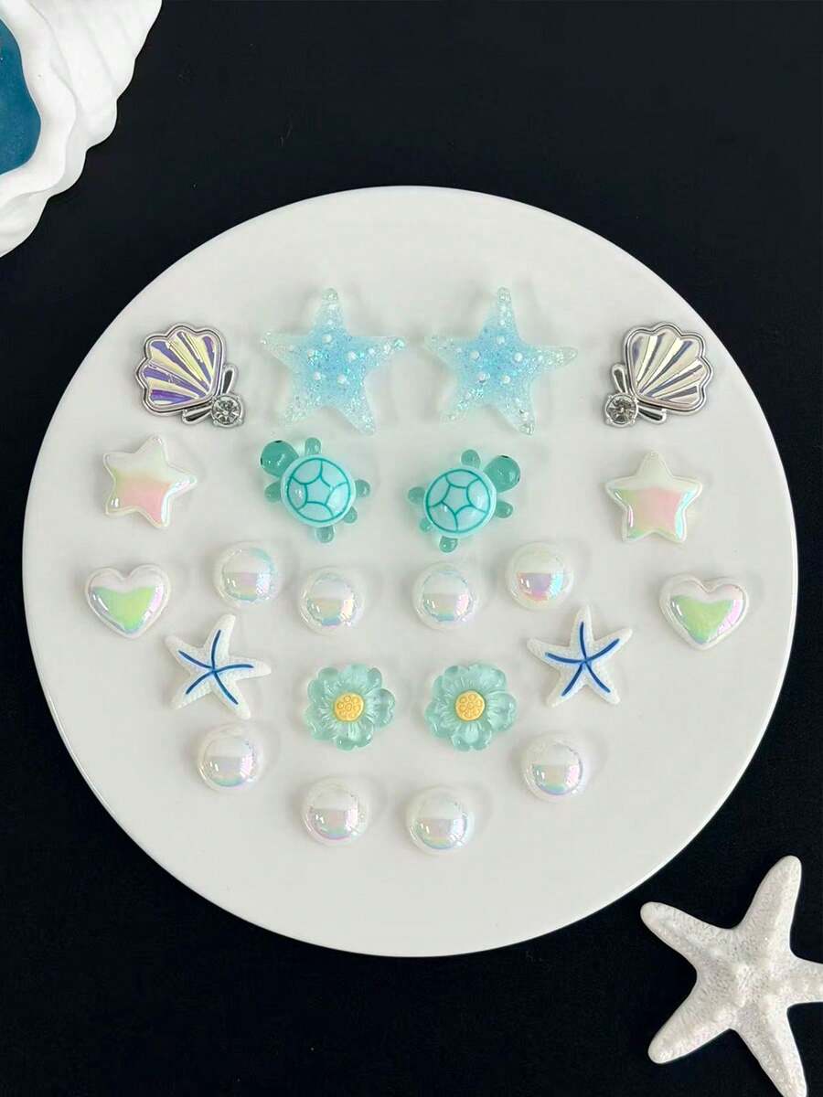 22 件绿海龟、蓝海星 DIY 装饰鞋夹,可拆卸,适用于凉鞋、拖鞋、花园鞋、沙滩鞋 - 綠色烏龜套裝-22pcs - 查看 1
