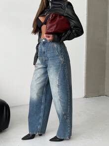 SQUALO Jeans de mujer con efecto lavado en azul, desgarrados y con efecto desgastado, estilo urbano