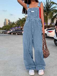 2026 Summer Denim Bib Overalls For Women, Casual Jean Jumpsuit Loose Fit, Sleeveless Washed Denim Long Overall Tank Vest For 90s Retro Style - Màu xanh lam - Xem 4