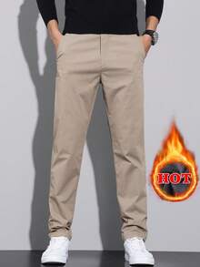 男士纯色休闲保暖裤，冬季款 - 卡其色 - 查看 4