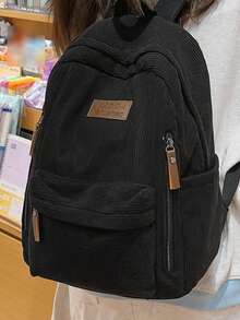 กระเป๋าเป้สีพื้นเรียบง่ายความจุขนาดใหญ่ - สีดำ - ดู 4