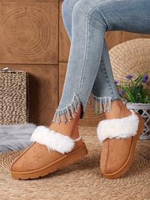 Women's Fashionable & Comfortable Thick-Soled Slip-OnG-Style" Snow Boots, New Plush Lining Warm Thermal-Lined CoThermal Slippersers - Camel - View 1