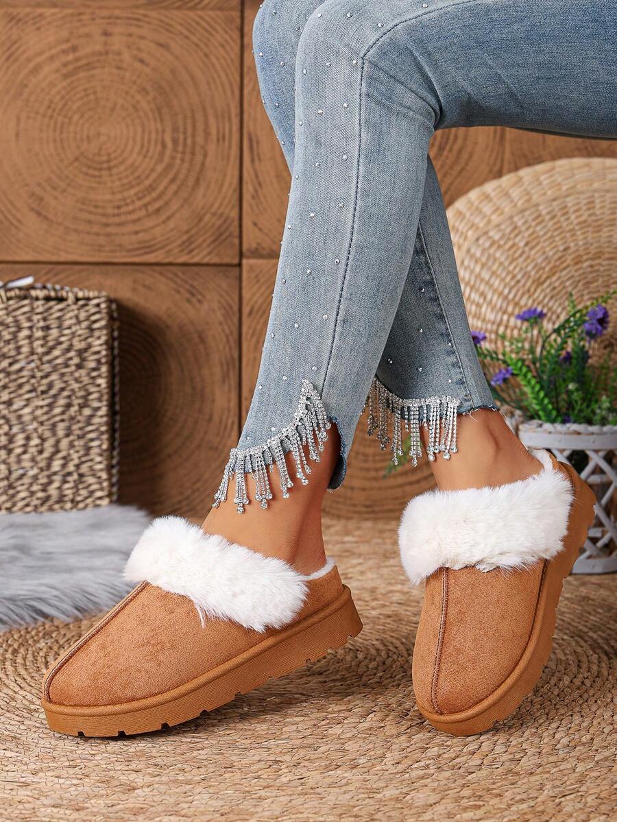 Women's Fashionable & Comfortable Thick-Soled Slip-OnG-Style" Snow Boots, New Plush Lining Warm Thermal-Lined CoThermal Slippersers - Camel - View 1