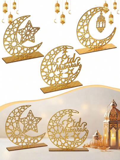Moon & Star Wood Decorations,Moon Hollow Star Ornamen Table Sign For Home Decorations,Tabletop Decor,Art Craft Decoration