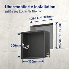 Bernkot Duschnische 304 Edelstahl 30 cm * 30 cm * 10 cm Wandvertiefung Schwarz für Badezimmeraufbewahrung Keine Fliesen erforderlich Dusche Eingelassene Dusche Überbau
