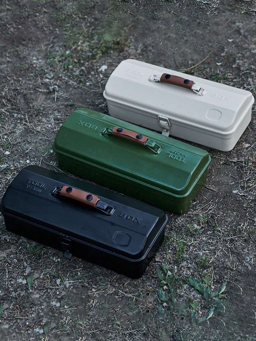 1 pièce Boîte de rangement pour outils d'extérieur, boîte de camping et pique-nique portable, boîte de rangement pour outils en métal, boîte de rangement divers avec poignée, boîte à outils de camping d'extérieur avec autocollants, boîte de rangement en métal portable à main, camping, portable, boîte de rangement en métal portable, boîte à outils d'extérieur camping boîte à outils en métal à main, boîte à outils à couche unique épaissie boîte de rangement pour quincaillerie et réparation à la maison 410 boîte à outils en fer à main - Multicolore - Voir 1