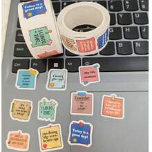 500张自我肯定励志贴纸，适用于生日派对、学校奖励、赠品和礼物装饰，也可用于日记本、行李箱、滑板、趣味经典装饰、返校季小尺寸贴纸 - 彩色 - 查看 3