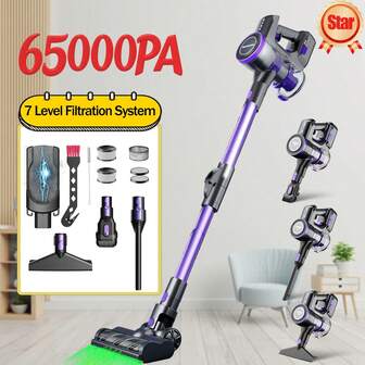 Aspirapolvere senza fili 550W Aspirapolvere portatile Aspirapolvere senza fili 15-45kPa, Regolazione potenza di aspirazione, 6 batterie da 3000mAh a lunga durata, 8 in 1, Pieghevole a 180°, Capacità 1,6 L, Adatto per la pulizia di auto, casa, ufficio, animali domestici, ecc. , Nero