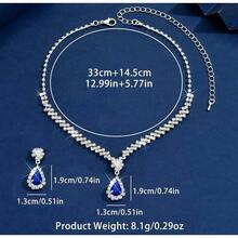 Luxury 3-Piece Necklace, Earrings And Bracelet Set With Teardrop-Shaped Cubic Zirconia Inlays, Gift - Blue - View 6