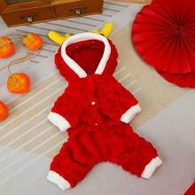 1pc Chinese New Year Pet Dog Cat Warm Hooded Clothes, Autumn/Winter Fleece 4-Leg Outfit, Auspicious Chinese Style, 3D Dragon Horn Hood, Cute & Comfortable, Suitable For Poodle, Bichon Frise And Other Small Dogs/Cats, Leash Friendly