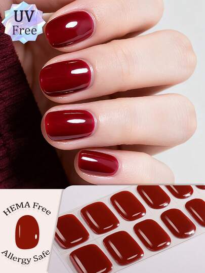 22 Tips UV Free Gel Nail Wraps, Retro Fashion Multi-Style Solid Color Crystal Nail Stickers, Burgundy Nude Purple Brown Full Color Design, Versatile And Not Picky, Hypoallergenic, Easy To Apply And Remove, Ladies And Girls Daily Commuting Party Dating DIY Fashion Nail Art Supplies Nails