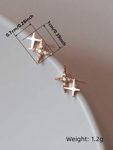 1 Pair Versatile Minimalist Silver-Plated Copper Cubic Zirconia Earrings - Rose Gold - View 8