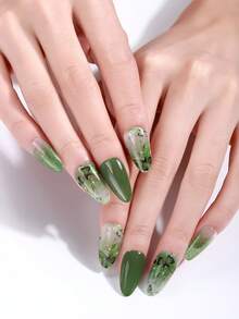 16片半固化凝胶美甲贴纸，绿色中国风蝴蝶闪粉UV美甲贴，需使用UV灯固化，易于粘贴和卸除，适合女性DIY美甲 - 綠色 - 查看 9