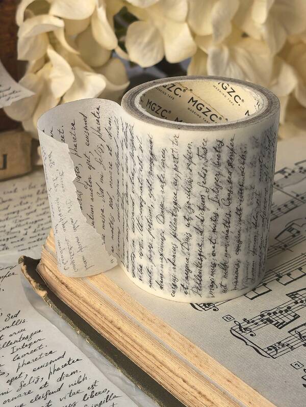 1 Rollo de 8 Metros de Cinta Adhesiva Washi con Letras Inglesas Vintage Manuscritas de Amor para Decoración Creativa de Manualidades, Sellado de Sobres y Bolsas, Suministros de Scrapbooking, Regreso a Clases