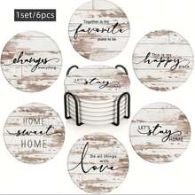 6pcs/Set Wooden Cup Coasters, Suitable For Living Room, Kitchen, Dining Room And Other Commercial Venues, Gift - Multicolor - View 6