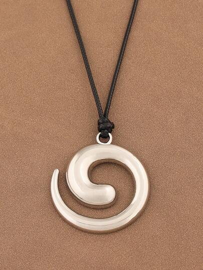 1pc Fashionable Silver Color Minimalist Alloy Large Spiral Swirl Pendant Wax Rope Necklace Suitable For Women's Daily Wear 28" +2" Extend Chain
