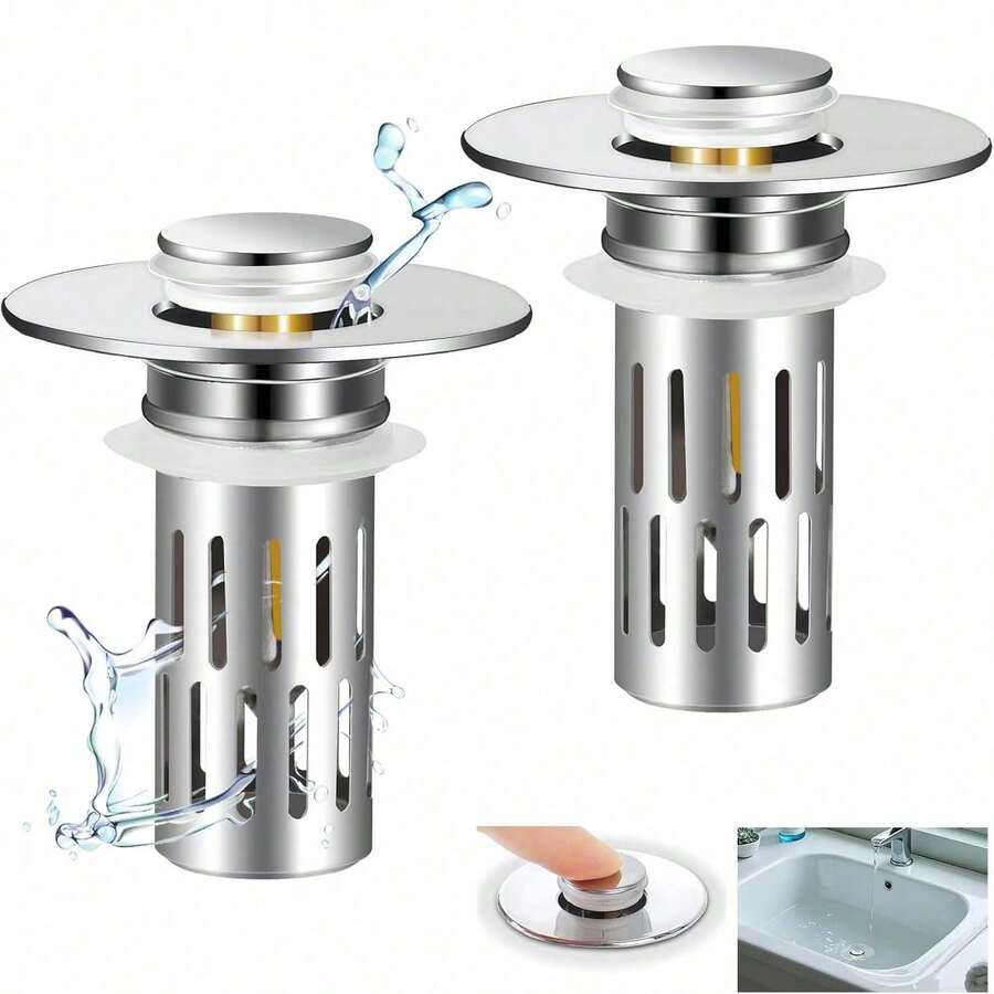 Universal Sink Stopper And Drain Strainer In One, Pop-Up Drain Stopper, Easy To Clean, Suitable For Kitchen, Bathroom, Washbasin, Bathtub, Insect And Odor Prevention, Anti-Clogging, Floor Drain And Drain Stopper - 白色 - 查看 1