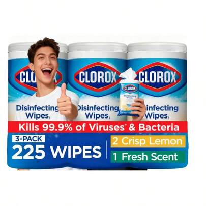 Clorox, Bleach Wipes , Crisp Lemon,Wipes Are  For Use On Hard Non-Porous Surfaces Such As Finished Wood, Sealed Granite, Stainless Steel And Non Food Contact Surfaces In The Home, Office, Classroom, Car Interiors And More