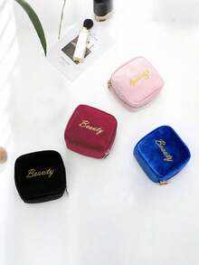 1pc New Mini Cosmetic Pouch, Lipstick Bag, Plush Velvet Makeup Bag With Golden-Tone Zipper And Keychain, Compact Travel Organizer For Lipstick, Earphones, Jewelry, Small Makeup Bag, Coin Purse