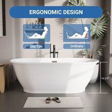 Studyset 59/67 Inch Acrylic Soaking Bathtub, Modern Square Design, Deep Ergonomic Tub With Matte Drain & Black Overflow, Double-Walled Insulation, Glossy White, CUPC Certified - White - View 5
