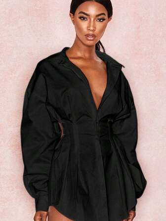 ELVA レディース ホワイト ウエストシンチ 長袖 エレガントで品格のあるオフィスウェア、カジュアルデートアウトフィット、秋の学校復帰ブラウス