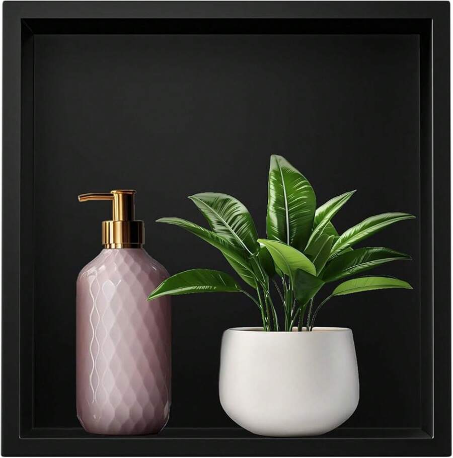 Bernkot Duschnische 304 Edelstahl 30 cm * 30 cm * 10 cm Wandvertiefung Schwarz für Badezimmeraufbewahrung Keine Fliesen erforderlich Dusche Eingelassene Dusche Überbau